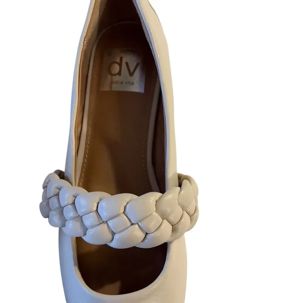 Dolce Vita Braid Chain Strap Ballet Flat Size 6M‎ Ivory Faux Leather Vegan NWOB